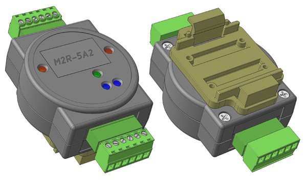 MODBUS реле двухканальное <b>M2R-5A2-12-24-485</b>-Два механических реле управляемых по MODBUS + 2 дискретных входа